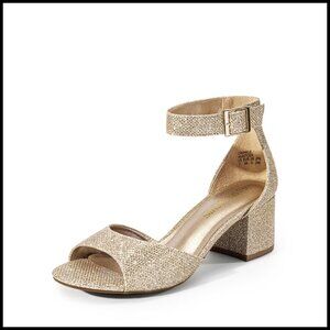 Chunky Heel Sandals Glitter Platform Peep Toe Ankle Strap Elegant Wedding Shoes